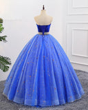 Ball Gown Sweetheart Strapless Blue Prom Dresses with Beading, Tulle Quinceanera Dresses STK15073