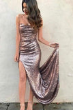 Sexy Mermaid Strapless Sequins Prom Dresses with Slit, Long Evening STK15667