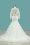 2024 Elegant Mermaid Wedding Dresses Scoop Tulle With Appliques Long Sleeves PBQNDAL2