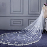 3M Tulle Ivory Wedding Veils with Appliques, Fashion Hand Made Flowers Wedding Veils STK15544