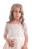 2024 Boat Neck Flower Girl Dresses A Line Mid-Length Sleeves Satin P7GZBXQ4