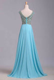 2024 Elegant Prom Dresses A-Line Scoop Beaded Bodice Floor-Length Chiffon Zipper PGSDHHXY