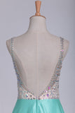 2024 A Line V Neck Open Back Prom Dresses Beaded Bodice P93J7SPY