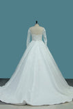 2024 A Line Scoop Long Sleeves Wedding Dresses Tulle With Applique P7ZP7Y6G