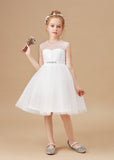 Sleeveless Ivory Lace Tulle Flower Girl Dresses