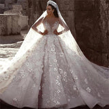 Stunning Long Sleeve Ball Gown 3D Flowers Wedding Dresses, Long Wedding Gowns STK15435