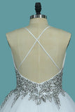 2024 A Line Spaghetti Straps Wedding Dresses Tulle With Beads PBFGXH5D