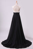 2024 Exceptional Two-Tone V-Neck Prom Dresses A-Line With Ruffles & PKKKYR3N