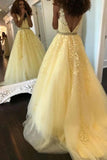 Fashion Ball Gown V Neck Prom Dresses with Appliques and Beads, Quinceanera Dresses STK15582