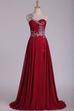 2024 Chiffon One Shoulder With Beads And Ruffles A Line Prom PXFR8F9J