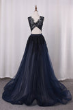 2024 Prom Dresses Mermaid V Neck Tulle With Applique Sweep PZNFTSG3