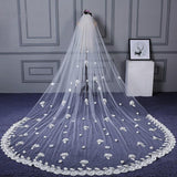 3M Tulle Ivory Wedding Veils with Appliques, Fashion Hand Made Flowers Wedding Veils STK15544