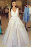 2024 A Line Straps Prom Dress Tulle With Beads And Applique Floor PS5D6M4J