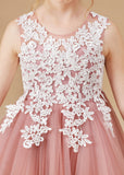 Chic Asymmetrical Sleeveless Applique Tulle Flower Girl Dresses