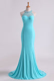 2024 Hot Prom Dresses Scoop Mermaid Spandex With Beading Sweep PKZ1SS54