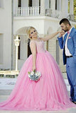 Pink A Line Brush Train Sweetheart Sleeveless Layers Tulle Beading Plus Size Prom Dresses