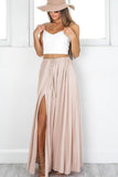 Two Piece A Line Floor Length Spaghetti Side Slit Long Prom Dresses