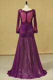 2024 Grape V Neck Long Sleeves Mermaid Evening Dresses Chiffon With Applique And PBGN5949