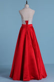 2024 Halter Prom Dresses Beaded Bodice Satin A Line PD6S3398