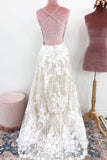 Unique Spaghetti Straps Lace Appliques V Neck Wedding Dresses Long Wedding STKPJ62MHLD