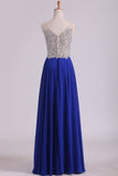 2024 V Neck Beaded Bodice A Line Prom Dresses Chiffon With Slit PT7XKLYJ