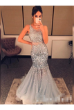 Silver Sequins Luxurious See Through Party Dress Backless Mermaid Long Prom STKP9RZ2GRG