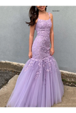 Spaghetti Straps Appliques Mermaid Prom Dress Ruffle Skirt Formal STKPEY5G4CG