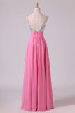 2024 Prom Dresses A Line V Neck Chiffon With Beading/Sequins Sleeveless Floor P98QLD19