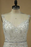 2024 A Line Wedding Dresses Spaghetti Straps Beaded P1GK4GS7