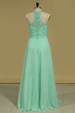 2024 A Line Prom Dresses Spaghetti Straps Beaded Bodice PQGHF7EC