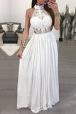 2024 High Neck A Line Chiffon & Lace Floor Length PKX6FHHX