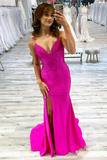 V-neck Sexy Halter Hot Pink Long Prom Dress