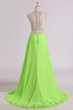 2024 A Line Beaded Bodice Prom Dresses Scoop Chiffon & Tulle With PJGPNDQS