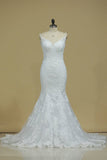 2024 Court Train Mermaid Spaghetti Straps Tulle With Applique Wedding P5AY479M