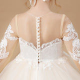 Floor-length Long Sleeves Lace Tulle Satin Flower Girl Dresses