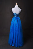 Cheap Prom Dresses Blue  A Line Sweetheart Floor Length Organza Cz