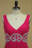 2024 Fuchsia Straps Prom Dresses Beaded Waistband Mermaid Sweep Train PQK34SXL