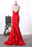 2024 Prom Dresses Halter Mermaid With Beading And Ruffles PG4KATF2