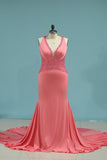 2024 Prom Dresses Mermaid V Neck Open Back PGKEK6M2