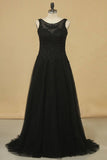 2024 Evening Dresses Bateau Floor Length Tulle With Applique And PSN2LKJM