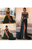 2024 A Line Off The Shoulder Prom Dresses Stretch Satin With Applique PDNLJ6XB