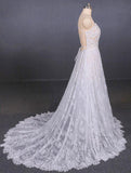 Spaghetti Straps V Neck Lace Off White Wedding Dresses with Criss Cross Bridal Dresses STK15422