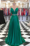 Two Pieces Satin Prom Dress Evening Dress