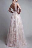 2024 A-Line/Princess V-Neck Floor-Length Tulle Sleeveless Applique PQ349YFM