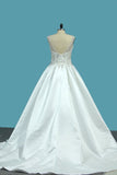 2024 A Line Wedding Dresses Satin V Neck With Beading P4RSPK7G