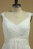 2024 Chiffon Straps A Line Wedding Dresses With Applique And Beads P5KFGAL8