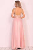 2024 A Line Spaghetti Straps Prom Dresses Chiffon With Beads PCHMT2AK