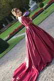 2024 A Line Scoop Prom Dresses Long Sleeves Satin With Applique P8NPLHY4