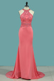 2024 Mermaid Scoop Prom Dresses Spandex With Beading Sweep PFNJ8KQN