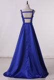 2024 Evening Dresses A Line V Neck Satin Sweep Train PND46Q3H